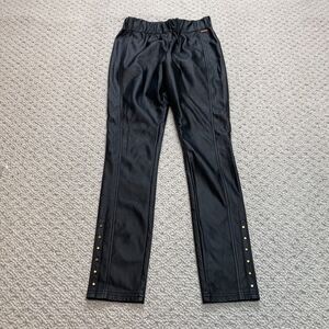 T Tahari Straight Faux Leather Pants Womens XS Black Elastic Waist  24x27.5